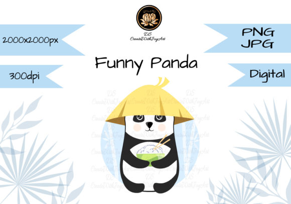 Baby Panda in a Hat with a Plate of Rice